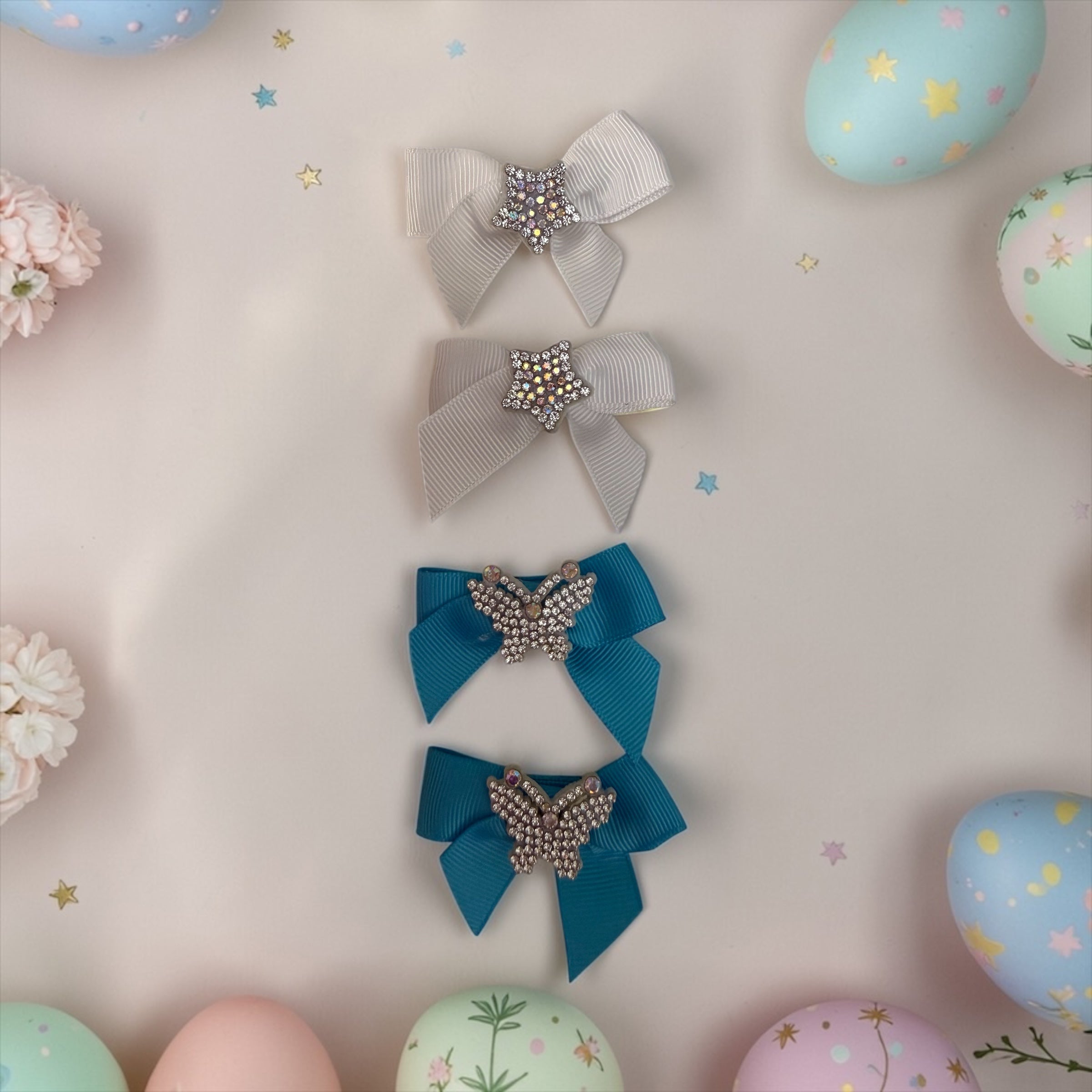 EASTER SPARK BOWS set of 8 (pink &blue)