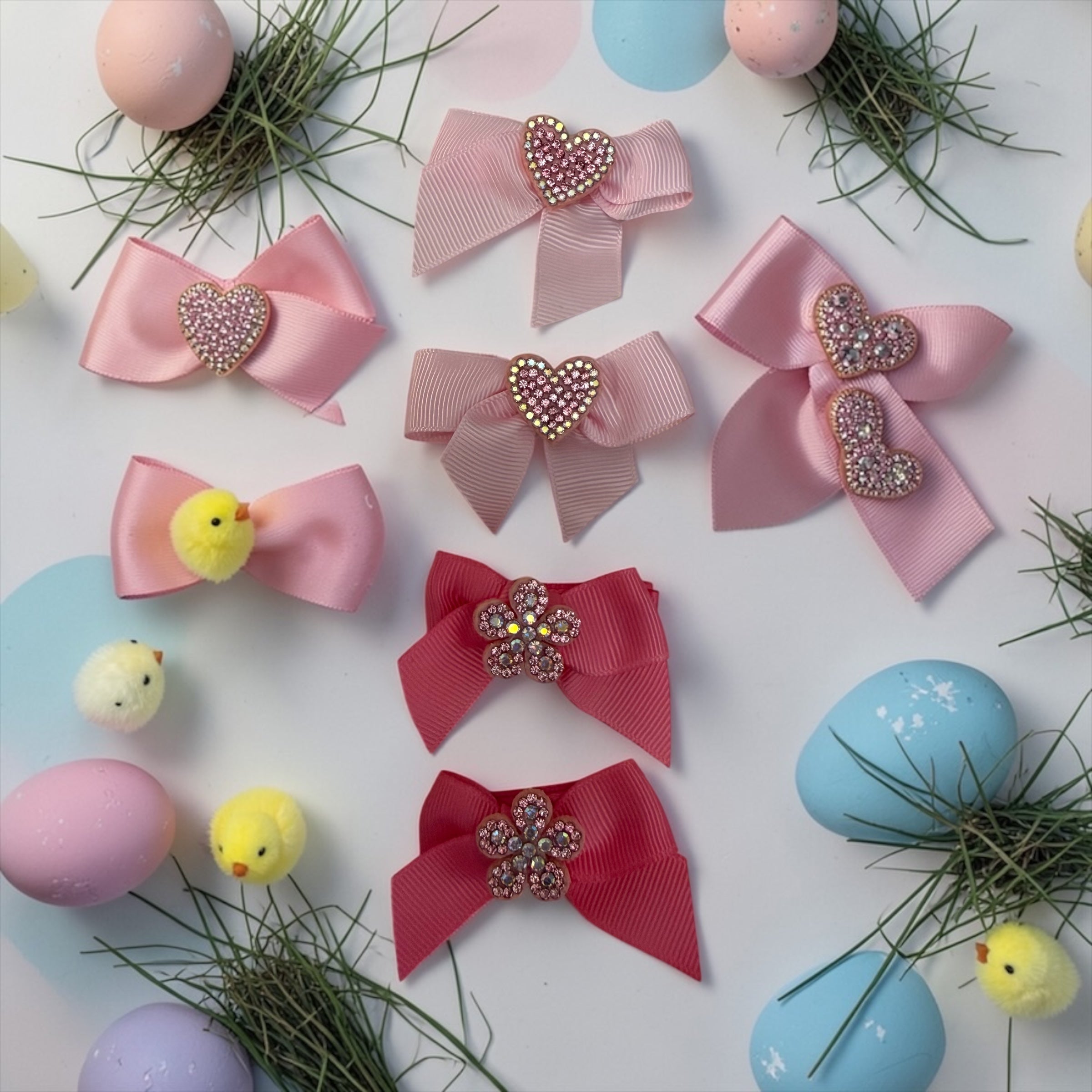 EASTER SPARK BOWS set of 8 (pink &blue)
